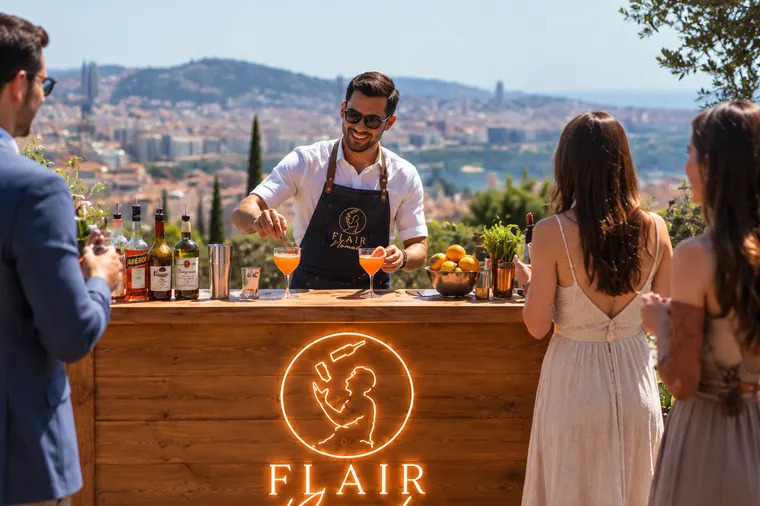 Barra de Flair Nomad en una terraza con vistas a Barcelona