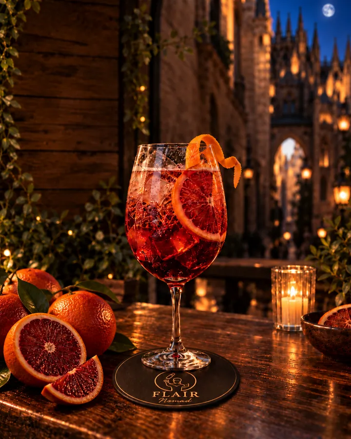 Cóctel Gòtic de vermut rojo, naranja sanguina y cava en el Barrio Gótico